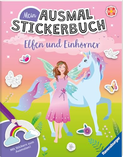Ravensburger Mein Ausmalstickerbuch - Elfen und Einhörner, Stickerbuch ab 4 Jahre, über 300 Sticker zum Thema Elfen und Einhörner, viele Sticker zum Ausmalen