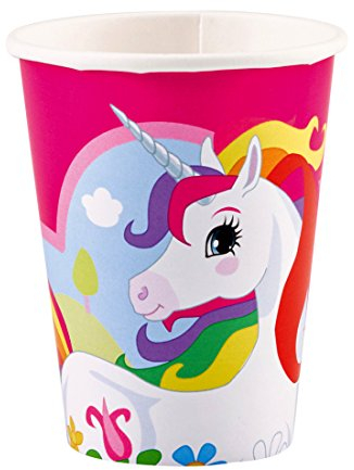 Amakando Décoration fête d'anniversaire Fille - 266 ML | 8 Gobelets Licorne | Déco de Table Dessin Fantaisie | Tasse jetable en Carton