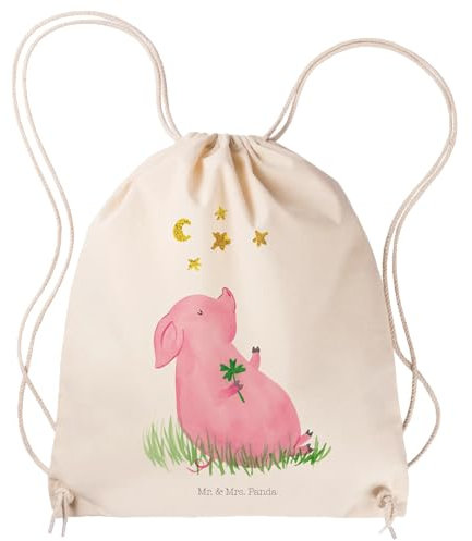Mr. & Mrs. Panda Sportbeutel Schwein Glück - Geschenk, Tasche, Kleine Sporttasche, Turnbeutel, lustige Sprüche, Träume, Beutel Rucksack, Schweinchen,