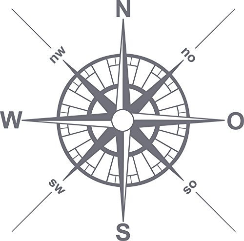 GRAZDesign Wandtattoo Kompass Wohnzimmer Maritime Deko | Wandaufkleber Outdoor und Indoor - 30x30cm / 071 grau