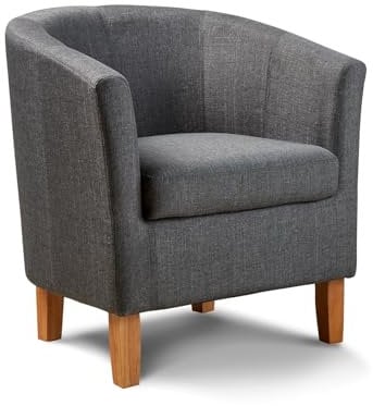 Home Source Tub Accent Chair - Fabric Armchair with Wooden Legs - Upholstered Single Sofa for Home, Office, Living Room - Padded Foam Seat (Dark Grey)