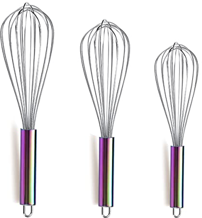 Berglander 3er Pack Edelstahl Schneebesen 8 , 10, 12 , Tizianbeschichtung Regenbogengriff Schneebesen Bunter Griff-Schneebesen, Schläger, Draht-Schneebesen Set Küchen-Schneebesen (3er-Pack)