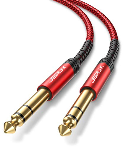 JSAUX Professionelles Gitarrenkabel 6 m, 1/4 Zoll TRS Stereo Instrumentenkabel, Klinke geflochten aus Nylon für E-Gitarre, Bass, Verstärker, Tastatur, Mandoline – Rot