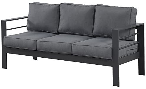 Wisteria Lane Patio Furniture Aluminum Sofa, All-Weather Outdoor 3 Seats Couch, Gray Metal Chair with Dark Grey Cushions