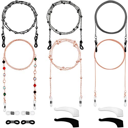 6 Stücke Brillenketten Elegante Brillen Halter Perlen Brillen Gurt Halter (Gold, Rose Rot)