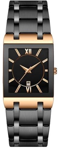 RORIOS Klassische Herrenuhr, Multifunktionsuhr, Quarz, Analog, Armbanduhr mit Kalender, Edelstahl, Armband, Schwarz A, Armband