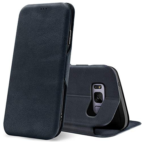 Verco Handyhülle für Samsung S8, Bookstyle Premium Handy Flip Cover für Samsung Galaxy S8 Hülle [integr. Magnet] Book Case PU Leder Tasche, Blau