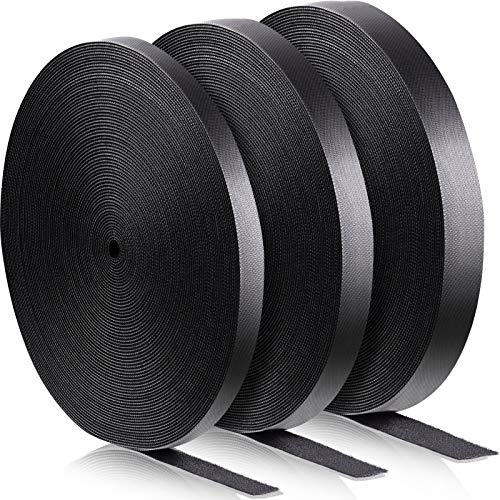 3 Rolls Fastening Tape Cable Ties Reusable Fastening Nylon Tape 1 Inch 1/2 Inch 3/4 Inch Double Side Hook Roll Hook and Loop Straps Wires Cords Management Wire Organizer Straps (30 Yard, Black)