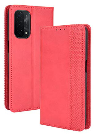 GOGME Leder Hülle für Oppo A74 5G | A54 5G Hülle, Premium PU/TPU Leder Folio Hülle Schutzhülle Handyhülle, Flip Case Klapphülle Lederhülle mit Standfunktion & Kartensteckplätzen, Rot