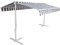 Happy Garden Store Double Pente Frene sur Pieds de Dimensions 3,95 x 3 m, Toile rayée Blanche/Grise et Structure Blanche