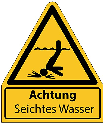 Aufkleber Warnaufkleber Achtung Seichtes Wasser Warnung Warnschild Folie signalgelb ähnl. ISO 7010 | Größen wählbar Made in Germany, Größe: 210x245 mm