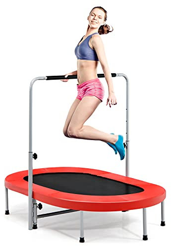 RELAX4LIFE Klappbares Trampolin 2 Personen, Mini Trampolin mit höhenverstellbarem Haltegriff, bis 150 kg belastbar, Fitness Trampolin für Kinder & Erwachsene, Gartentrampolin für Indoor Outdoor (Rot)