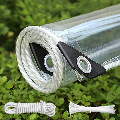 Custom-made transparent waterproof PVC tarpaulin with eyelets, foldable, rain protection, plant protection, weatherproof tarpaulin, garden furniture, durable tarpaulin greenhouse pet roof (4 x 6