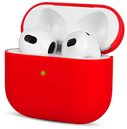 Mocarheri Custodia in Silicone Compatibile con AirPods 3, Ultra Sottile in Premium Silicone per Airpods 3 Custodia Cover Custodia protettiva in silicone antiurto, LED Frontale Visibile, Rosso