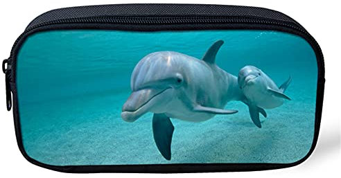 Binienty Federmäppchen mit Delfin-Tierdruck, für Schule und Schreibwaren, mit Reißverschluss