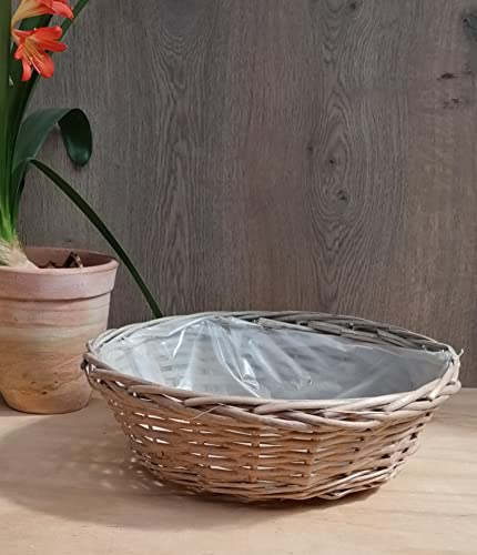 Pflanzkorb Pflanzschale ca. 37 cm Durchmesser aus Rattan graubeige, kein Kunststoff !! Blumen Pflanzgefäß Blumentopf Korb Landhaus Ostern Vintage Shabby Chic