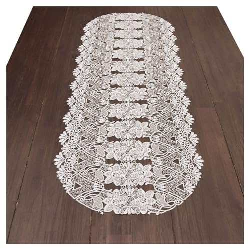 Tischläufer Aurora Vogtländische Spitze | moderner Tischdecke Blumenmuster in Natur | Elegante Tischdeko mit Blüten | Luftspitzen-Tischband im Landhaus-Stil | Länge x Breite 80 x 40 cm