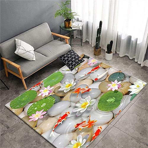 Chickwin Teppich Wohnzimmer Outdoor, Weiche Antirutschunterlage Kurzflor Moderne Blau Teppiche für Schlafzimmer Kinderzimmer Küche Terrasse Schlafzimmer-3D Muster (Lotus Blume,80x120cm)