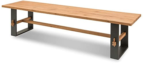 Lomadox Sitzbank Esszimmer Eiche massiv geölt, mit Metall Fuß in schwarz, B/H/T: ca. 160/37/46 cm