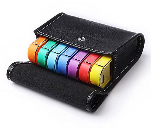 SagaSave Pillenbox, 28 Fächer Leder Pillenetui Brieftasche, Tragbare Abnehmbare Medizin Tablet Organizer für Medizin, Vitamin, Fischöl