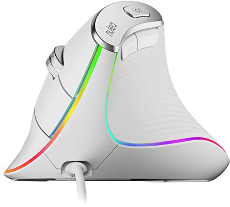 Nulea M504 Wired Vertical Mouse, USB Ergonomic Optical Mouse with 4 Adjustable DPI, 11 RGB Backlight Modes, Compatible for Laptop, PC, Desktop, Mac, White