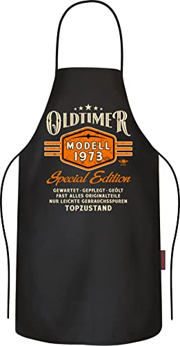 LOBO NEGRO Grillschürze Kochschürze Küchenschürze als Geschenk für Männer zum 50. Geburtstag aus reiner Baumwolle - Oldtimer Baujahr 1975 in Topzustand