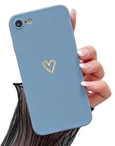 HJWKJUS Compatible with iPhone 6/6s Case for Women Girls, Soft Flexible Durable Silicone Protective Case Cute Heart Pattern Slim Thin TPU Shockproof Cover for iPhone 6/6s 4.7"-Blue