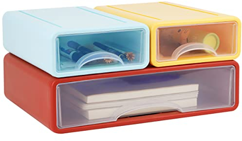 3Pcs Schreibtisch Organizer Schubladen, Stapelbare Desktop Aufbewahrungsbox mit 3 Schubladen, Büro Schublade Organizer Behälter, Schreibtisch Organisation Zubehör für Zuhause, Schule, Papier (Buntes)