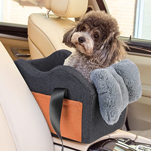 Autositz für Kleine Hunde - Mittelkonsole Haustier-Sitzerhöhung für Auto Welpen (Dunkelgrau)