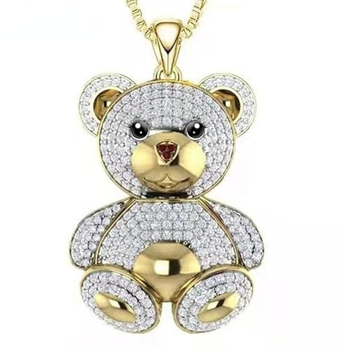 Gionatan Shop Collana orsetto con ciondolo pendente e Strass brillante con il cuore zircone rosa per donna e ragazza regalo colore oro e catenina orso