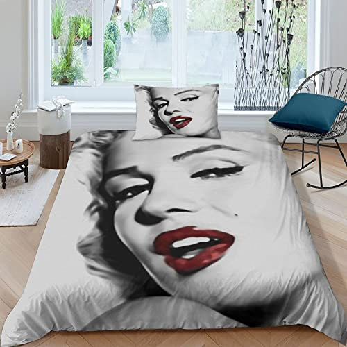 taimowei Marilyn Monroe Bettwäsche 3D Print Bettbezug 2 Teilig Weiche Mikrofaser Kinder, Jungen, Mädchen Und Kissenbezug Haltbar Atmungsaktive Single(135x200cm)