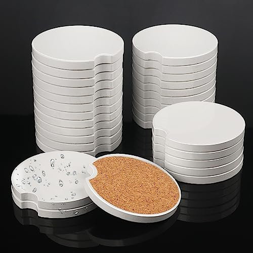 Lot de 40 sous-verres de voiture à sublimation de 6,5 cm pour porte-gobelets, sous-verres automatiques avec encoche de doigt et option de personnalisation à faire soi-même, protège la voiture des