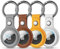 R-fun Airtag Holder avec Porte-clés et Cadenas, [Lot de 4] étui de Protection en Cuir PU AirTag avec Porte-clés pour Portefeuille, Collier de Chien, Bagages et clés -Gris/Blanc/Jaune/Marron
