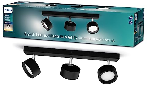 Philips Bracia 3-er LED Spots (16,5 W), dreiflammige Wandspots mit warmweißem Licht, energiesparende Raumbeleuchtung mit langer Nutzlebensdauer, schwarz
