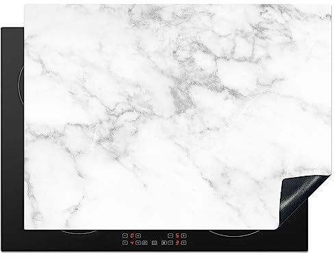 KitchenYeah© Protezione Piano Cottura Tappetino per Induzione 70x52 cm Cucina Proteggi Coprifornello Antiscivolo Marmo - Grigio - Bianco - Struttura in marmo