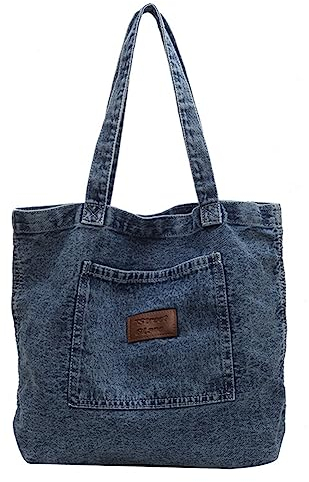 Fiorky Damen-Jeans-Tragetasche, lässige Umhängetasche, klassische Retro-Reise-Shopper-Schultertasche für Büroreisen