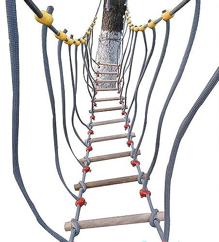 HAZEK Kindergartenkinder körperliche Fitness Trainingsgeräte Balance Brücke Pendelbrücke Hängebrücke Klettergerüst Einzelhölzerne Brücke (Nylonseil+Korrosionsschutzholz+Zubehör)(Size:2m)