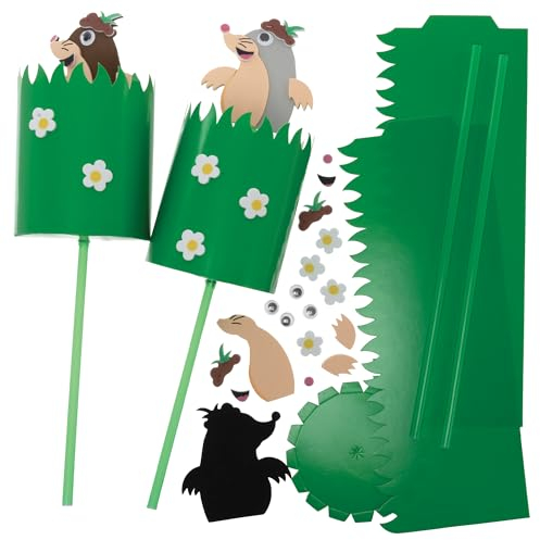 Baker Ross FX624 Maulwurf-Pop-up-Puppen-Bastelsets - Packung mit 5, Herbst- und Waldtier-Bastelsets für Kinder
