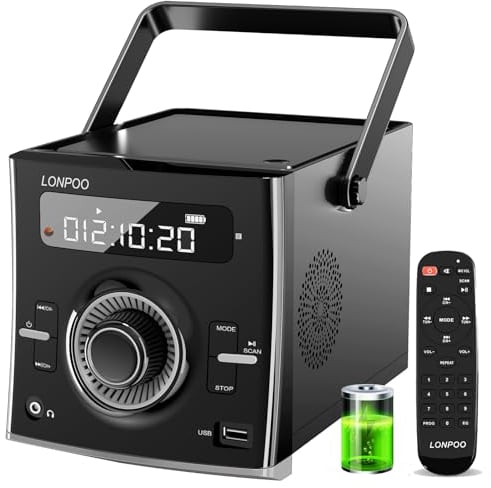 Portatile lettore CD Boombox 20W con batteria ricaricabile, Stereo altoparlanti domestici con Bluetooth, USB, ingresso AUX 3.5mm, uscita cuffie, porta MIC, telecomando (118B)