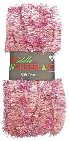Widdle Gifts 50ft x 3cm Tinsel Extra Long 15 Metre Christmas Decoration, Crafting, Christmas Trees and party Decorations (Pink)