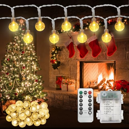 Cadena de luces LED para exterior e interior, árbol de Navidad, cadena de luces LED con batería, mando a distancia, temporizador, iluminación de Navidad, exterior, para árbol de Navidad, fiesta de