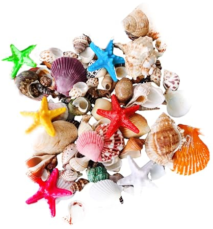 200g Scallop Shells for Crafts Muscheln zum Bemalen Seesterne Deko Muscheln Deko Vase Fillers Geeignet für Familienfeiern Hochzeitsdekorationen für DIY usw(Mischmodell mit Seestern)