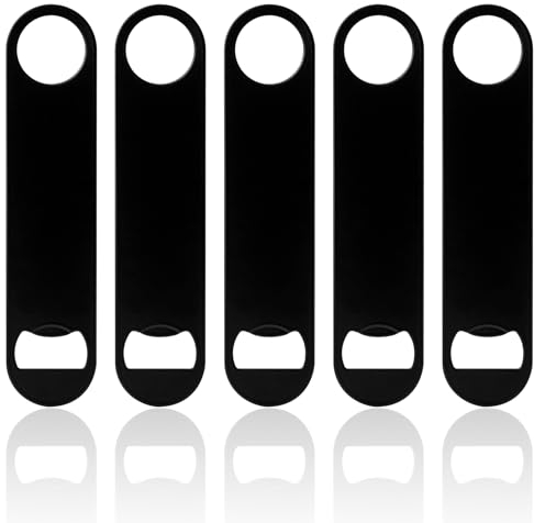 Famgee 7 inch Heavy Duty Stainless Steel Flat Bottle Opener Beer Bottle Opener for Kitchen Bar Restaurant 5 Pcs (Black)