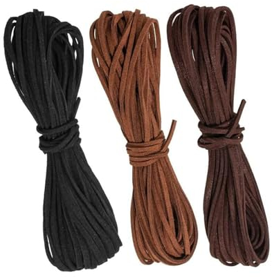 Bliceon 10M x 3mm Lederschnur Lederband in 3 Farben - Faux Wildleder Schnur für DIY Armband, Halskette, Schmuck - Klassische Lederschnüre für Basteln und Handwerk