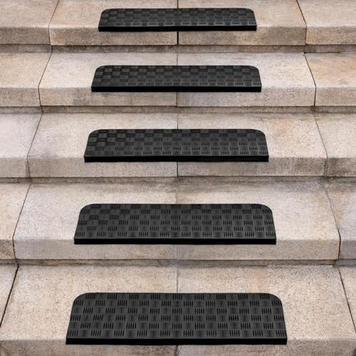 Spurtar 5er Set Gummimatte Treppenstufen Matten Antirutschmatte Treppenteppich Anti-Rutsch Stufenmatte Treppenteppich für Innen Outdoor Teppich Gummimatten