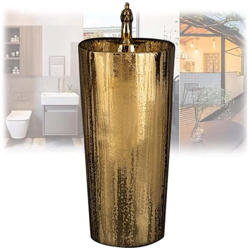ZTGL Waschtischsäule Kaolinkeramik Handwaschbecken Stand Waschbecken mit Hahnloch, Freistehende Rundes Waschbecken 42x42x80cm Waschtisch Waschplatz,Without Mirror