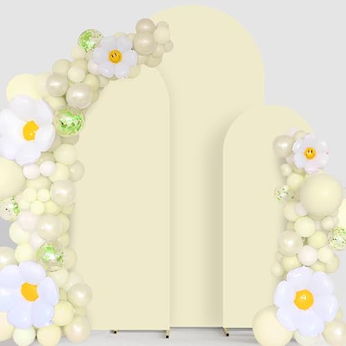 Alishomtll Hochzeit Bogen Hintergrund Abdeckung Set mit 3 Spandex Doppelseitiger Elastischer Bezug für runde Oberseite Bogen Hintergrundständer Geburtstagsparty Zeremonie Bankett (Gelblich, 4+5+6FT)
