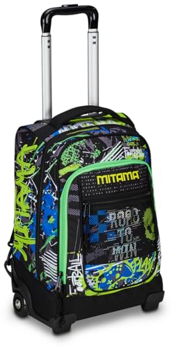 Mitama Trolley DR Junior Scuola Road To Win,Con Mega Scomparto e Doppia Maniglia, Nero e Verde, Scuola Elementare e Tempo Libero, Bambino Ragazzo