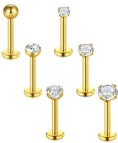 Briana Williams 6stk Tragus Piercing Lippenpiercing Labret Stecker Chirurgenstahl Silber 16G 6/8/10mm Stab mit Zirkonia Helix Ohr Piercing