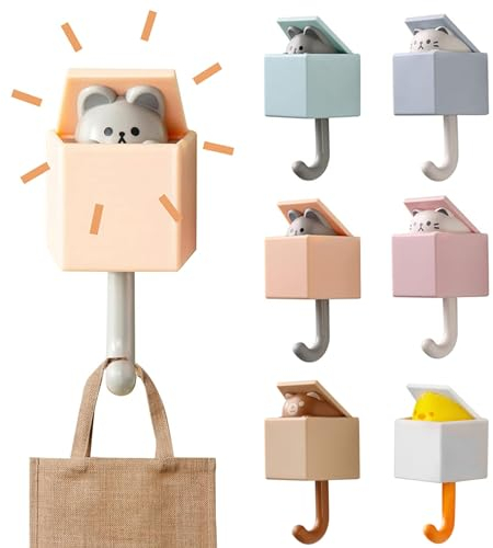 6 Stück Set Selbstklebende Hochwertige Wandhaken Robustem ABS Kunststoff Vielseitige Anwendung Mühelose Anbringung Dank Abzieh Stilvolle Katzenmotiv Haken für Zuhause Küche Hüte Schlüssel (6 Stück)